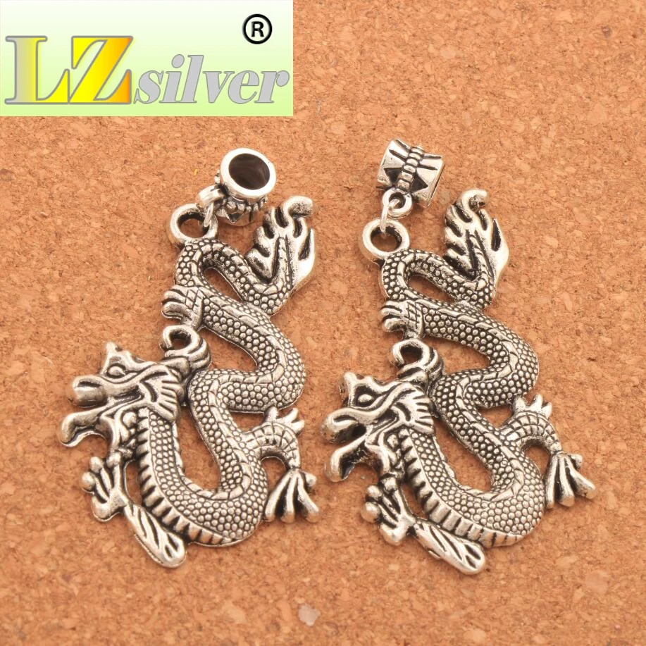 40PCS Zinc Alloy Dragon Charm Beads Fit European Bracelets Jewelry DIY B685 57.8x29.7mm