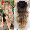 Silike 24 pouces ondulé 3/4 demi perruque longue Extensions de cheveux synthétiques Ombre Blonde Capless perruques pinces à cheveux Extension pour les femmes 210g ► Photo 1/6