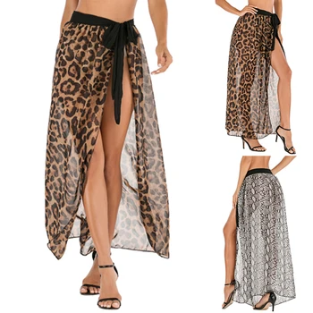 

2020 Fashion Women Summer Holiday Beach Dress Leopard Tunic Pareo Sundress Bikini Cover Up Swimwear Sheer Maxi Wrap Skirt Sarong