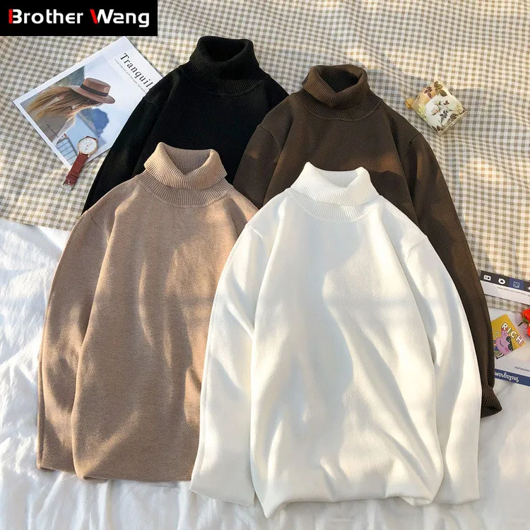 Turtleneck Sweater White Pullover Black Male Mens Winter Casual Fashion Brand New Autumn