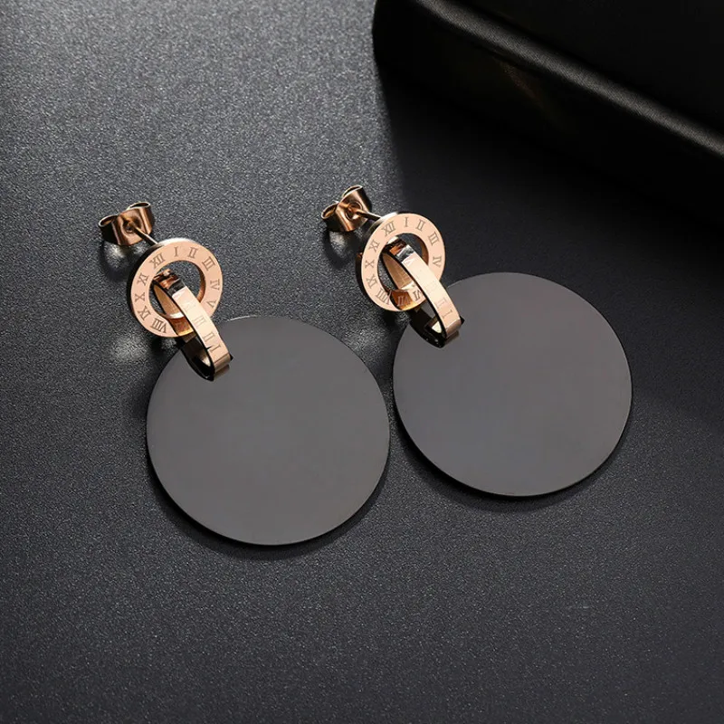 Metal Roman Numeral Size Round Titanium Steel Earrings For Women Rose Gold Korea Exaggerated Punk Jewelry | Украшения и