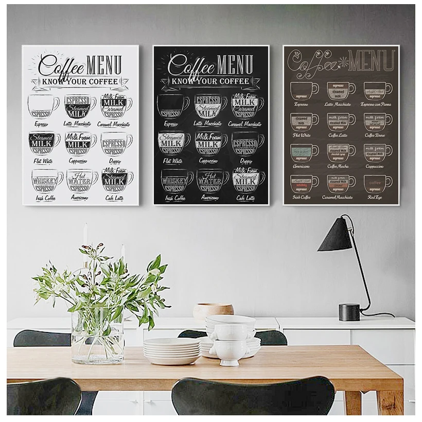 Coffee Menu Prints Vintage Style Chalkboard Poster Cafe Wall Art Decor Canvas Painting Retro Picture Shop Decoration | Дом и сад