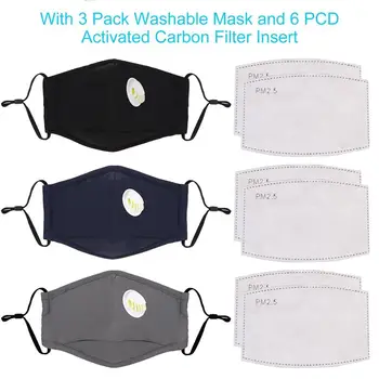 

3pcs Cotton PM2.5 Anti Haze Mask Breath Valve Anti-Dust Mouth Mask Activated Carbon Filter Respirator Mouth-Muffle Mask Face