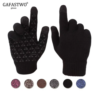 

Winter Knit Touch Screen Mens Gloves Ladies Fashion Warm Plus Velvet Thickening Wool Driving Cycling Non-Slip Couple Gloves