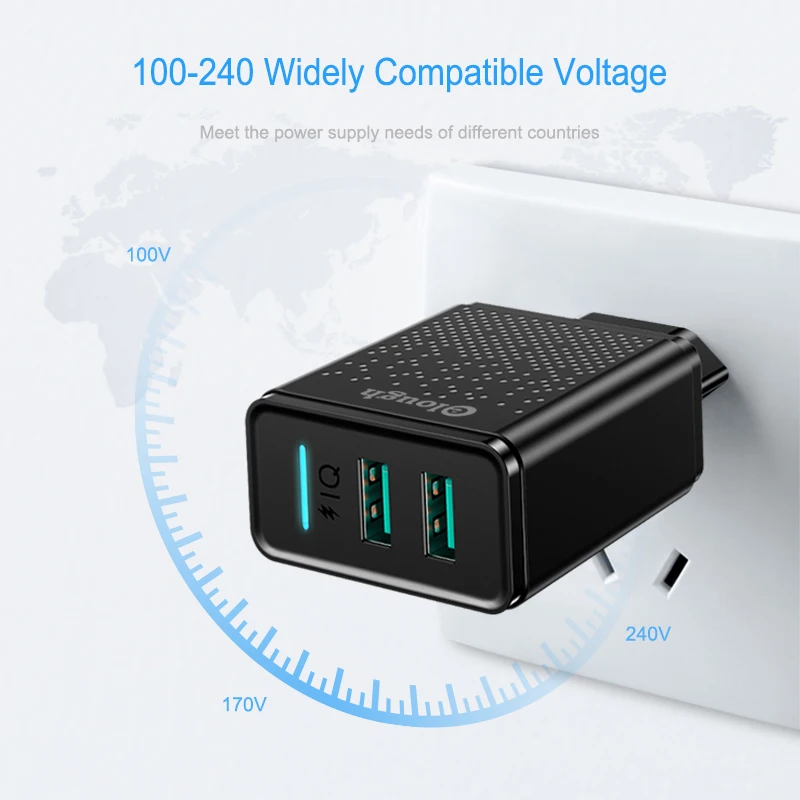 Elough EU Daul USB зарядное устройство для samsung Xiaomi huawei iPhone EU 2.4A Быстрая зарядка для мобильных телефонов адаптер питания