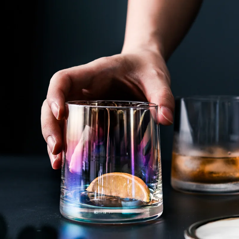 Dazzle Colorful Glass Wine Cup Transparent Glass Coffee Cup Milk Whiskey Tea Beer Steins Cup for Club Bar Drinkware