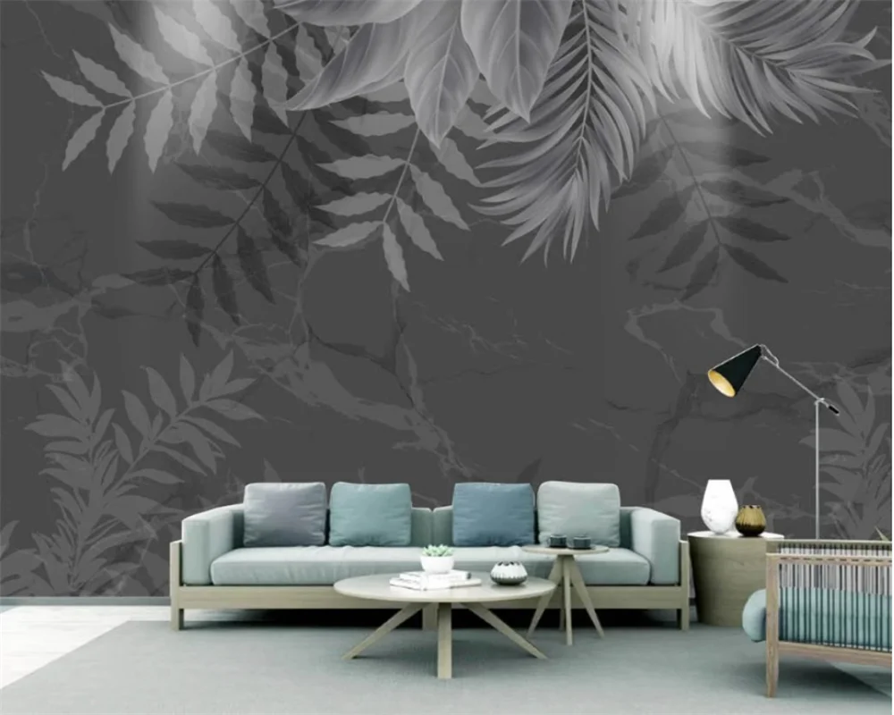 

beibehang Customized three-dimensional nordic black plant leaves living room hotel TV background cloth wallpaper papier peint