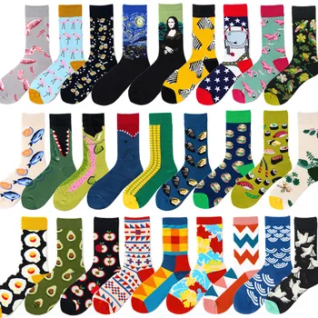 

1 pair of combed cotton socks cartoon animal bird shark zebra corn watermelon sea food geometric novelty funny socks Мужские нос