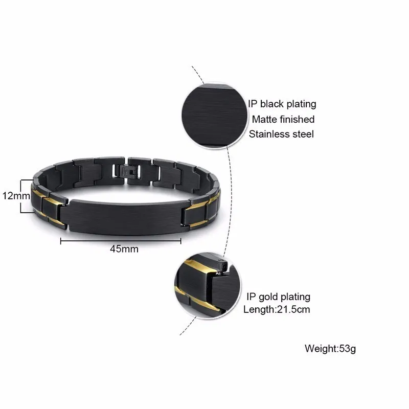 Персонализированные мужские ID браслеты два тона Нержавеющая сталь Черный ссылка браслет гравировка имя или инициалы его Ник