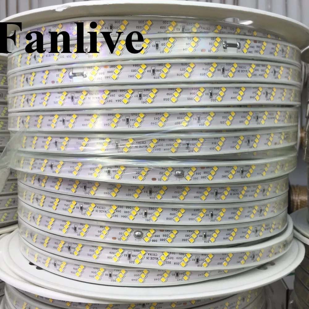 #Best 100M Fanlive Ac 220v Led Strip Light 2835 SMD 180LEDS M Three Row Warm White White Tiras Led Tape Waterproof Ip67