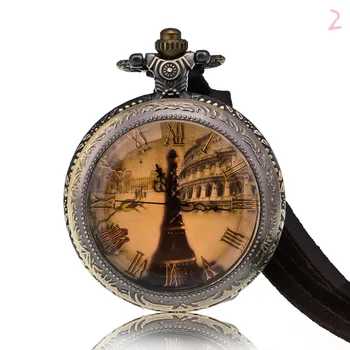 

Fashion Retro Transparent Openwork Eiffel Tower Building Memories Watch Flip Arabic Digital Scale Personalized Sweater Necklace