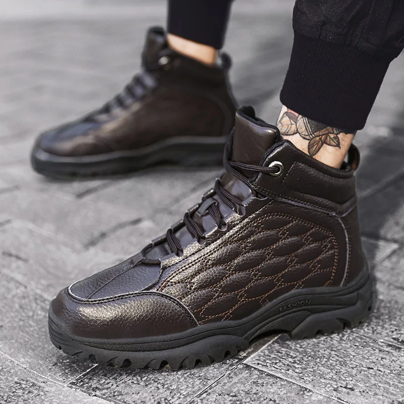 

2019 New Style Versatile Winter Cotton-padded Shoes with Velvet MEN'S SHOES Ankle Boots Snow Boots Warm Fashion Man BEEKING Simp