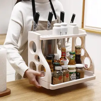 

Multifunctional Kitchen Shelf Tool Holder Large Space Convenient Storage Double Layer Retractable Stand For Kitchen