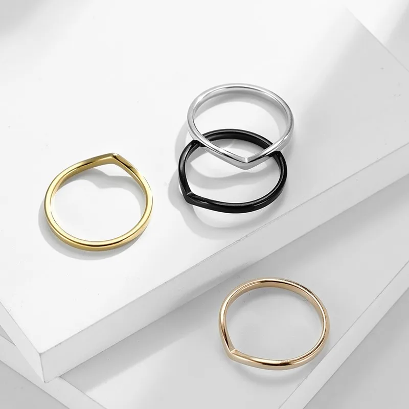 Stackable rings stainless steel rings finger rings metal rings fashion ring fashion rings 2mm Thin V Shape Stackable Ring Stainless Steel Plain Polished Band for Women Girl Size 5-10