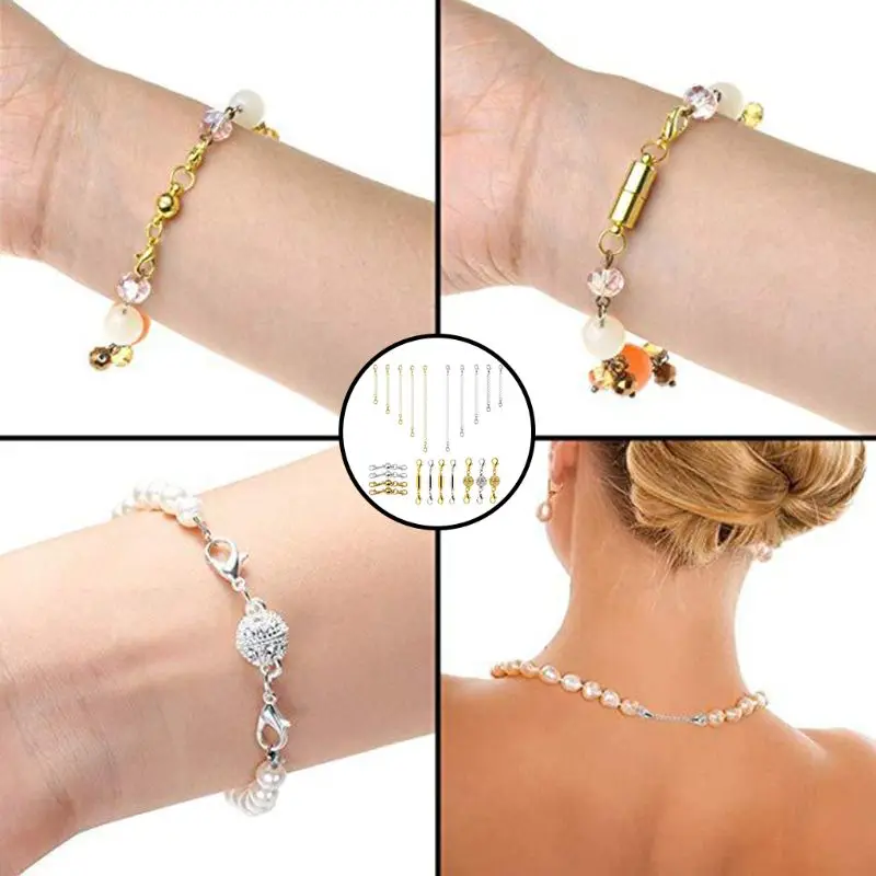 

22 Pcs/set DIY Jewelry Accessories Cylindrical Spherical Magnetic Buckle Necklace Bracelet Anklet Extension Chain Set For Women