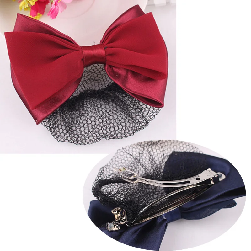 1pc Stylish Floral Lace Satin Bow Barrette Lady Hair Clip Cover Net Tulle Bowknot Bun Snood Women Hairgrips Clips