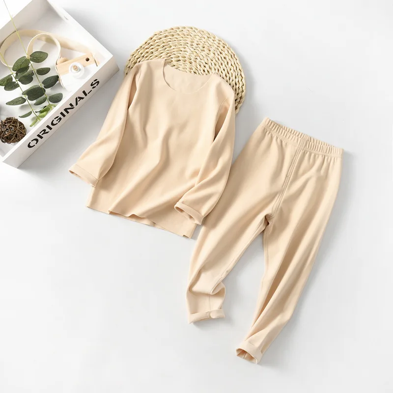 HKXN Pijamas Kids Children's Boys Pjs Girls Set Casual Cotton Warm Thick Long Sleeve Loose Round Neck Clothes Trousers Y04