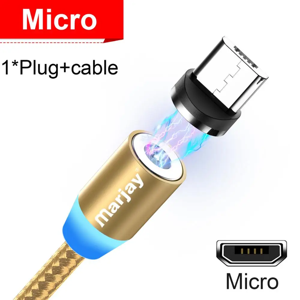 Магнитный usb-кабель для зарядки Marjay, кабель Micro Usb для iPhone, samsung, Xiaomi, huawei, шнур для мобильного телефона, магнитный usb-кабель type-C - Цвет: Gold for Micro usb