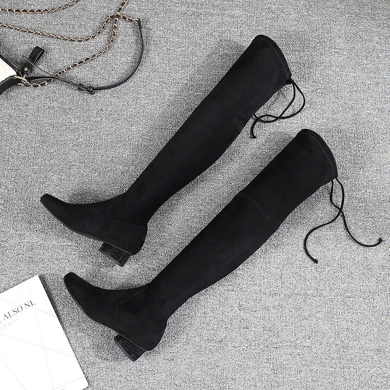 

Over The Knee Boots Black Boots Rhinestone Sexy Boots Fashion Woman Shoes Luxury Zapatos Mujer 2020 Bottines Pour Les Femmes