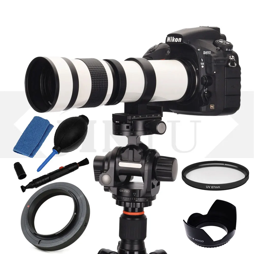 JINTU белый 420-800 мм F/8,3 MF телеобъектив+ 3 в 1 комплект для очистки+ 67 мм УФ+ 67 мм бленда объектива для камеры Pentax K-Mount SLR