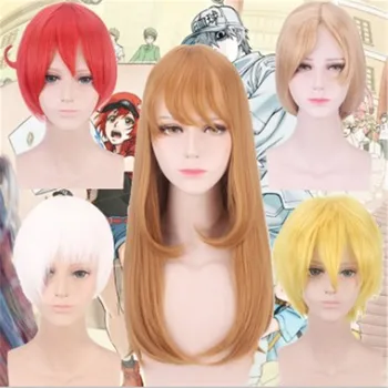 

2020 Anime Cells at Work Cosplay Red Blood Cell Pletelet pads long straight brown Various style wigs Halloween party wig props