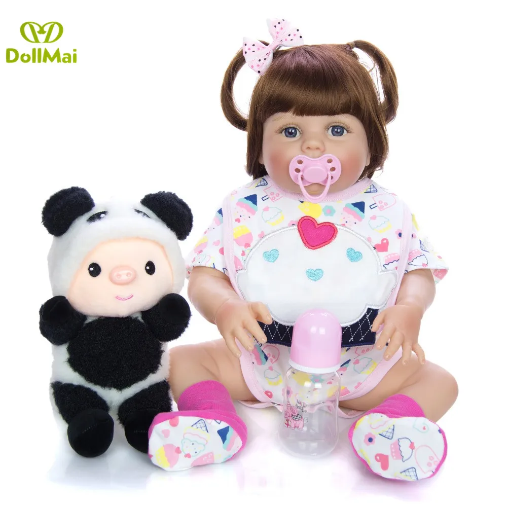 Boneca Возрожденный ребенок девочка кукла 23 Дюймов Полное Силиконовое боди загара кожи Возрожденные куклы игрушки для детей подарок