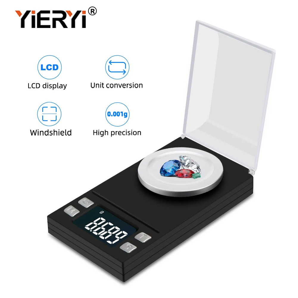 yieryi 100g/50g/20g/10g Electronic Scales 0.001 LCD Digital Scale Jewelry Medicinal Herbs Portable Lab Weight Milligram Scale