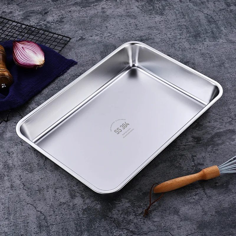Durable 304 Stainless Steel Food Storage Tray Rectangle Pan Buffet Plates Cake Bread Bakeware Kitchen Organizer Dish 4