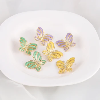

Butterfly earrings summer fresh color drip glaze earrings female Korean temperament earrings 2020 New Fashion Stud Earrings