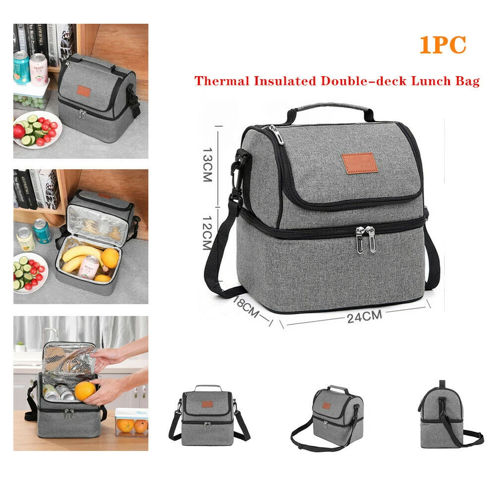 Сумка для обеда из ткани Оксфорд с термоизоляцией, двухъярусная переносная сумка для хранения бутылочек для кормления, износостойкая сумка-холодильник