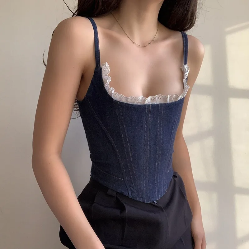 Vintage Blue Denim Bustier Corset Top 
