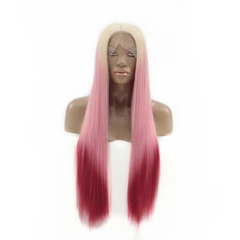 

Long Straight Synthetic Lace Front Wig Three Tones Ombre Wig Glueless Heat Resistant Synthetic Cosplay Wigs For Women