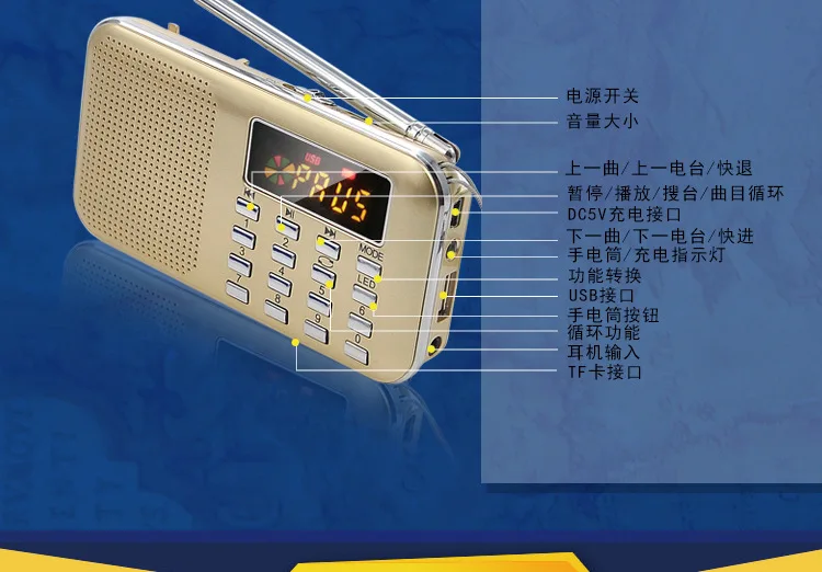 100 шт./лот L218 Портативный цифровой радиоприемник стерео радио Мини громкоговоритель в стиле ретро с светодиодный Дисплей фонарик радио Поддержка FM AM