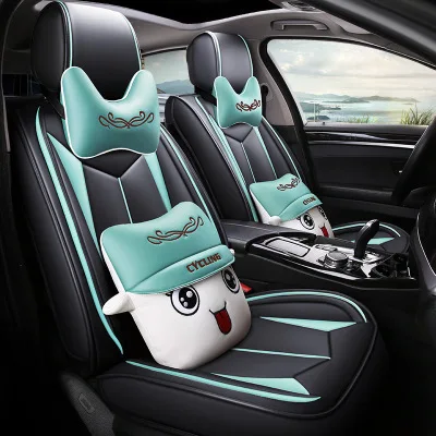 HLFNTF полный окруженный автомобиль четыре сезона мультфильм вышивка подушки для Toyota Corolla Camry Rav4 Auris Prius Yalis сиденья - Название цвета: Green