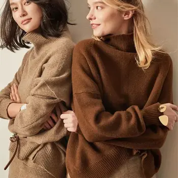 

Autumn And Winter Lazy Wind Sweater Women's Pullover Loose Thick Turtleneck Cashmere Sweater Knit Base Shirt WOMEN'S Woollen Swe