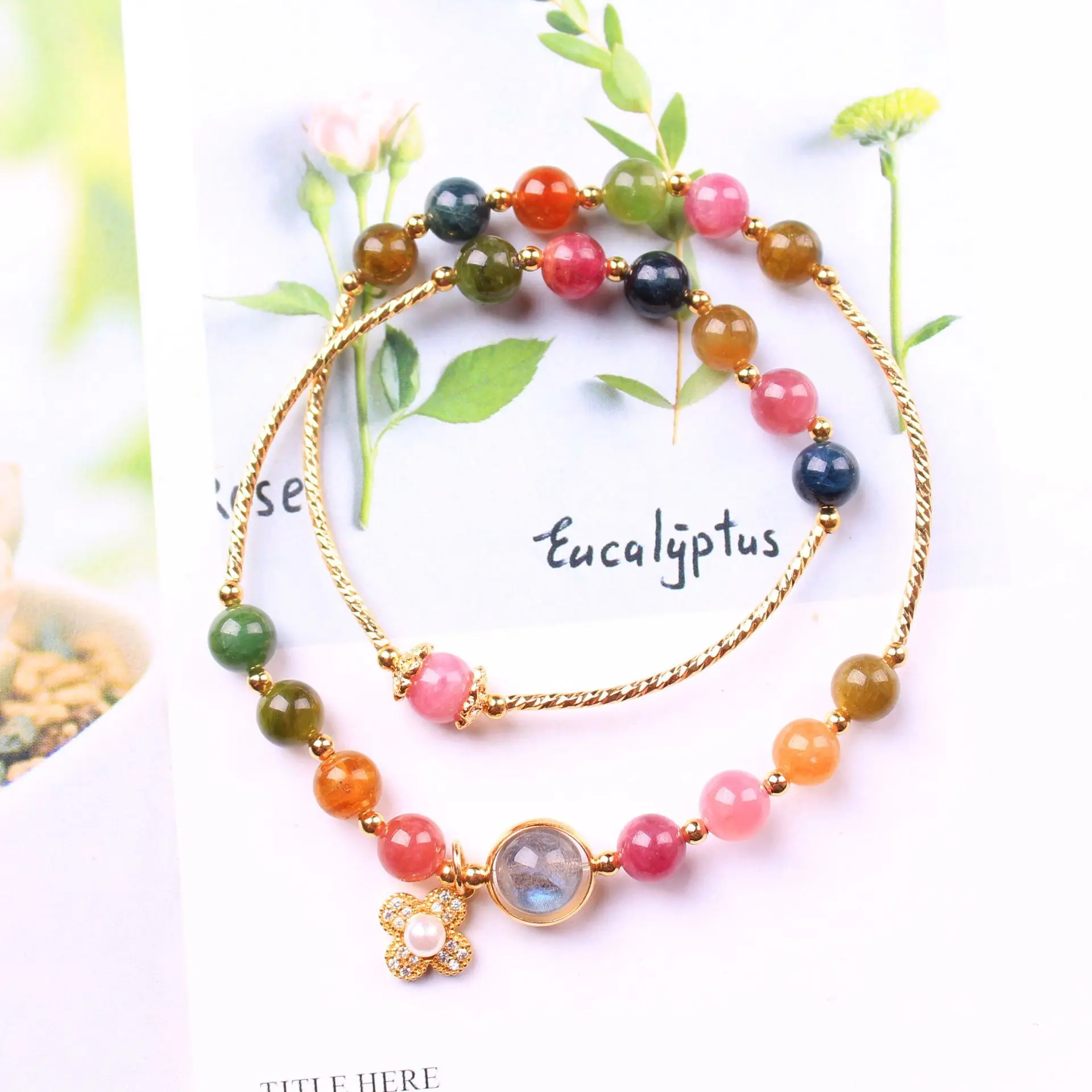 

Natural Color Tourmaline 6-6.5mm Round Bead Multi-circle DIY Bracelet Women's Natural Stone Charm Pendant Bracelet Jewelry Gift