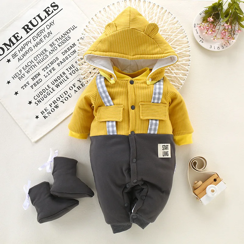 Одежда для новорожденных; Детский комбинезон; модная Пижама для малышей; комбинезон; плотная одежда; зимняя одежда; Bebe - Цвет: Splicing strap