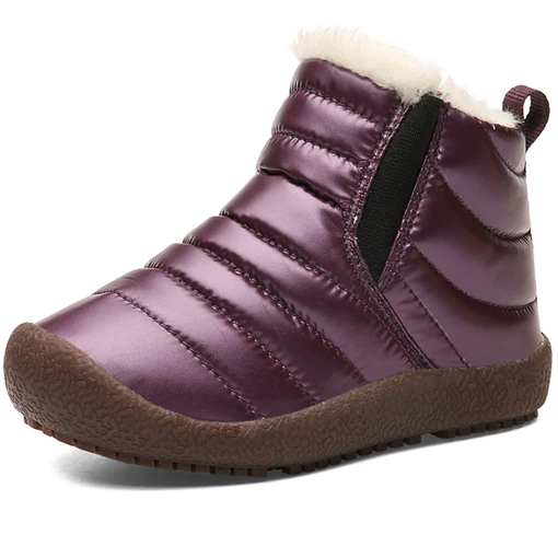 Child Boots Purple Кожаные водонепроницаемые зимние теплые мягкие детские ботинки; обувь для девочек; зимние ботинки; ботильоны для мальчиков; Уличная обувь с высоким берцем; унисекс; детская обувь - Цвет: Child Boots Purple