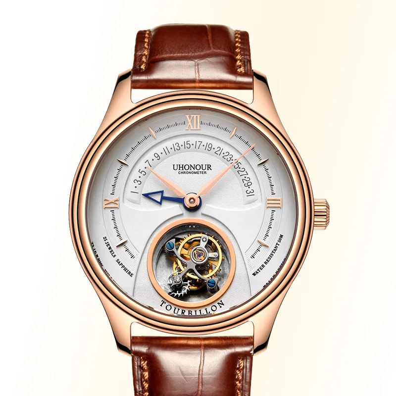 

Switzerland Real Tourbillon Genuine skeleton Flyback calendar mechanical watch crocodile leather strap