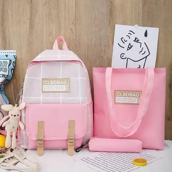 

3pcs/Set Plaid Pattern Backpack Canvas Women Shoulder Bag New Teenager Girl School Backpack Female Mochilas Bagpack Pen Bags