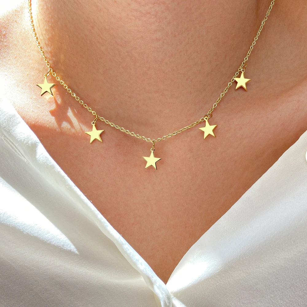 Collares de acero inoxidable para mujer, colgante multiaccesorio de dorado plateado con estrellas, cadena Simple, regalos de joyería, nuevo| colgantes| - AliExpress