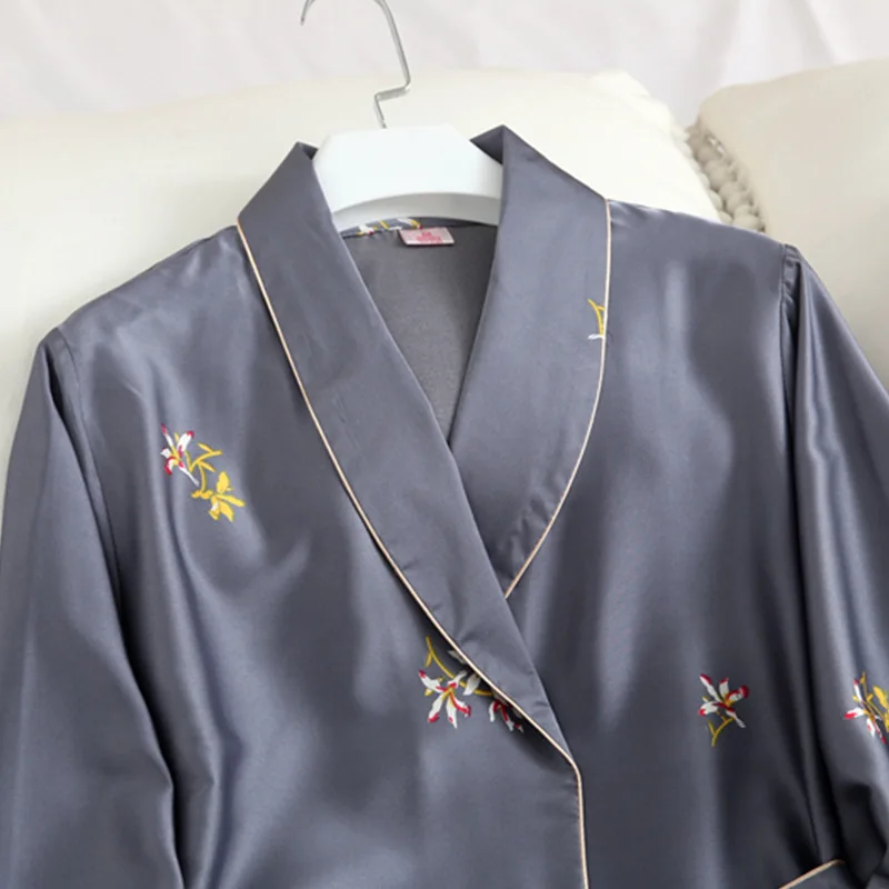 Print-Floral-Crane-Grey-Rayon-Women-2PCS-Shirt-pant-Home-Wear-Casual-Lounge-Sleepwear-Nightgown-Pajamas (2)