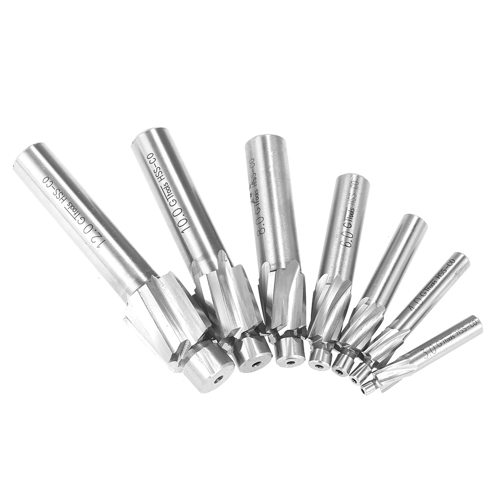 

Hot New 7pcs/set Counterbore Set M3-M12 High-speed Steel 4 Flutes Straight Shank Counterbore End Mills