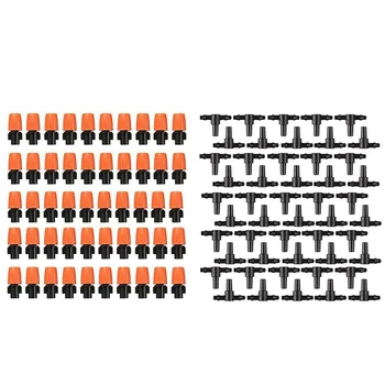 

Garden Mini Drip Irrigation Head Mist Drop Nozzle Kit with Tee Connector for Flower Bed, Lawn, 50pcs Adjustable