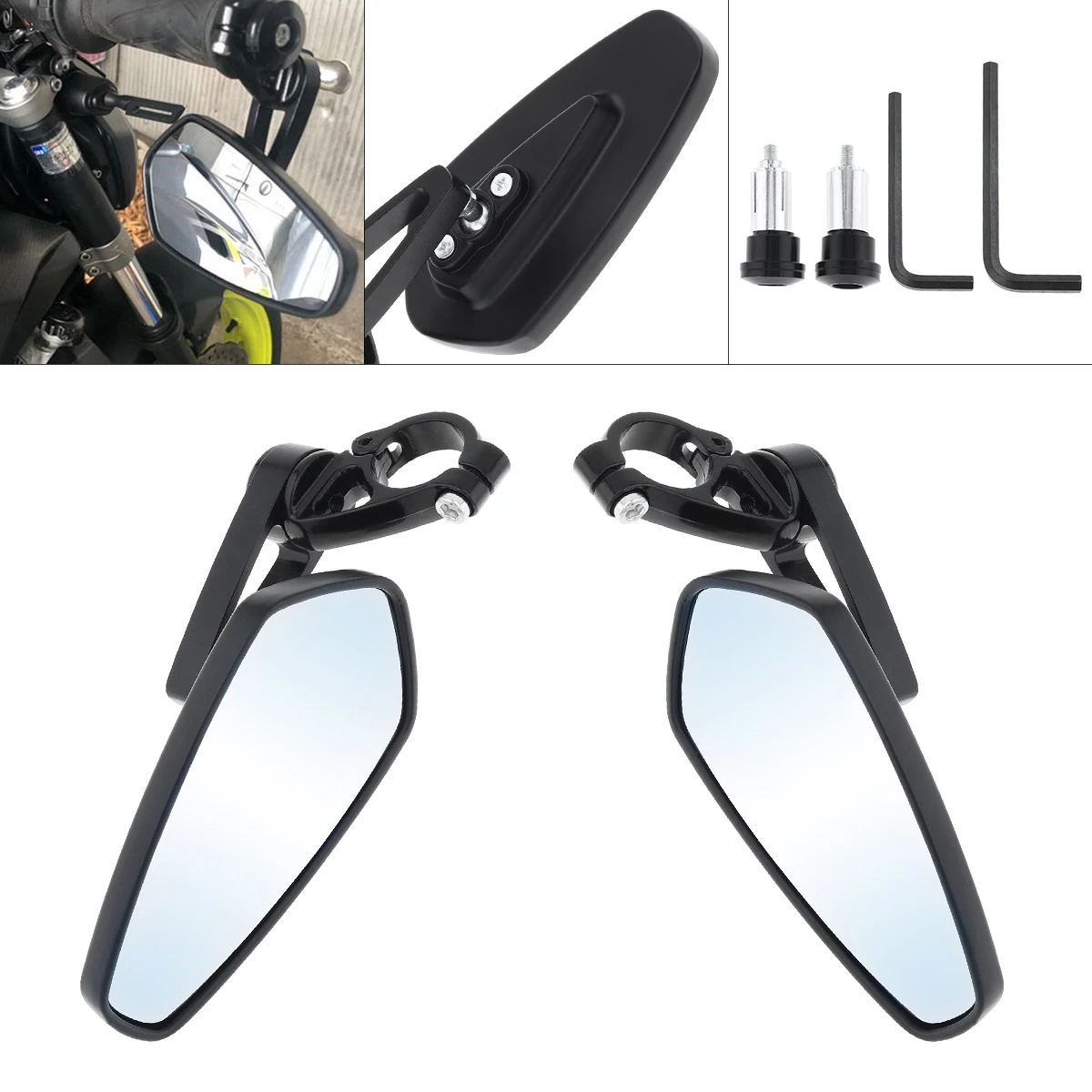 

2pc Motorcycle Reversing CNC Rearview Mirror 15.2CM Blue Lens MZS Motorcycle Bar End Mirror Rear for Street Car Scooter Motorbik