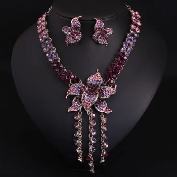 

New Women's Jewelry Set European and American Exaggerated Fashion Rhinestone Tassel Necklace Earrings Bridal Dress Accessories