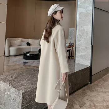 

New Wool Blend Coat Women Long Sleeve Collar Outwear 2019 Long Jacket Korean Casual Autumn Winter Elegant Overcoat Woolen Coat