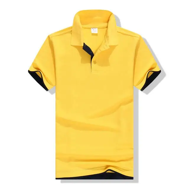 Yellow-Black Новинка, мужские рубашки поло, высококачественные хлопковые рубашки с коротким рукавом, дышащие однотонные рубашки поло, Летняя Повседневная Деловая мужская одежда - Цвет: Yellow-Black