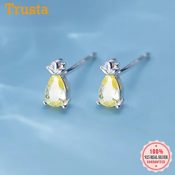 

Trusta Authentic 925 Sterling Silver Clear Yellow Cubic Zircon Pineapple Stud Earrings For Women Sterling Silver Jewelry DA717