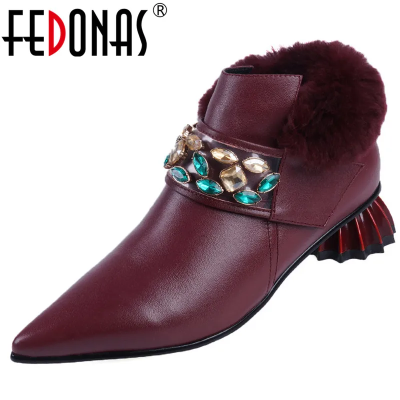 Женские офисные Ботинки FEDONAS зимние короткие ботинки из натуральной кожи со